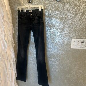 Low rise flare, bottom mother, jeans, distress, black